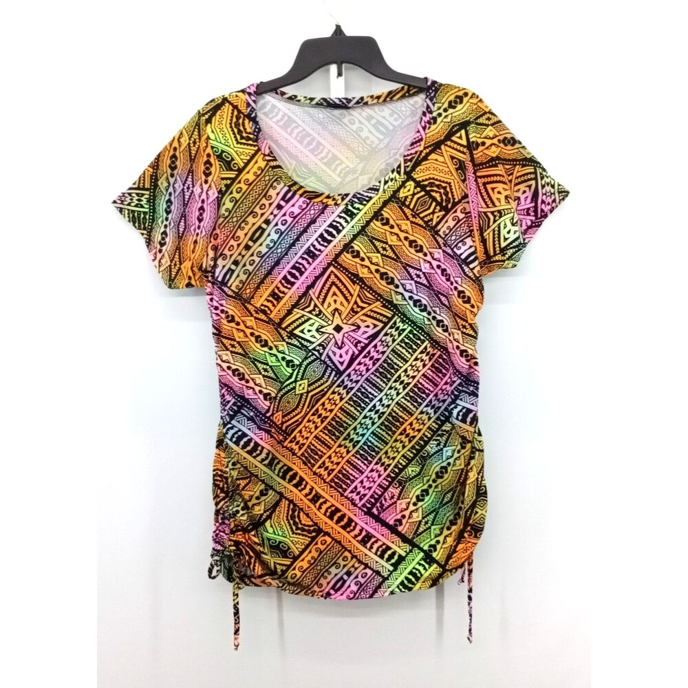 Rogue Collection Shirt Women Size 3X Multicolor Short Sleeve Ruched Tie Sides